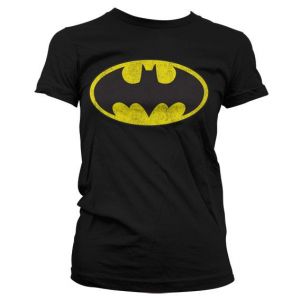 Batman Distressed Logo Girly T-Shirt (Black) | 535578, 535579, M, S, XXL