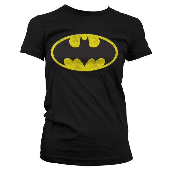Batman Distressed Logo Girly T-Shirt (Black)