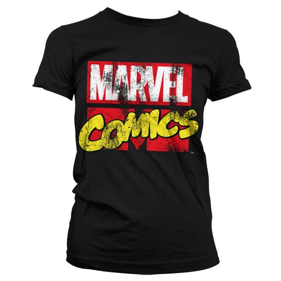 Marvel Comics Retro Logo Girly T-Shirt (Black)