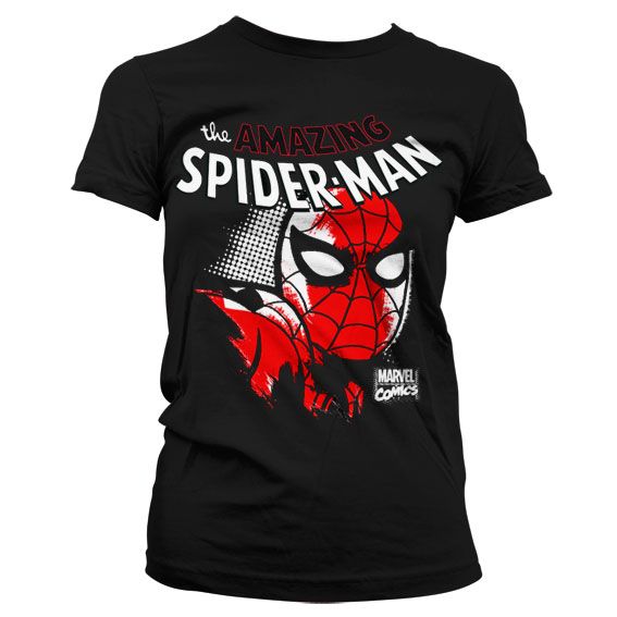 Spider-Man Close Up Girly T-Shirt (Black)