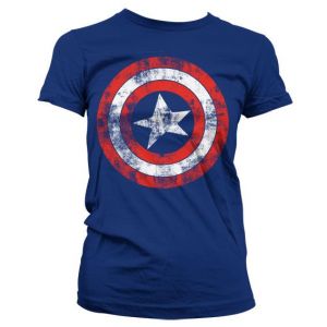 Captain America Distressed Shield Girly T-Shirt (Navy) | M, S