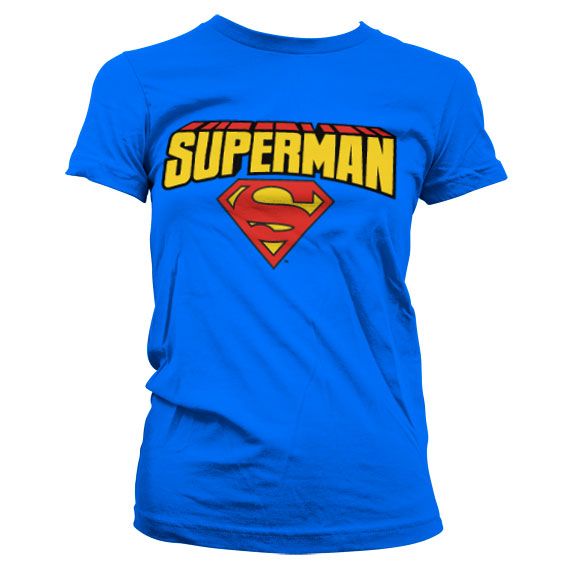 Superman Blockletter Logo Girly T-Shirt (Blue)