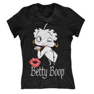 Betty Boop Poster Girly V-Neck T-Shirt (Black) | L, M, S, XL, XXL