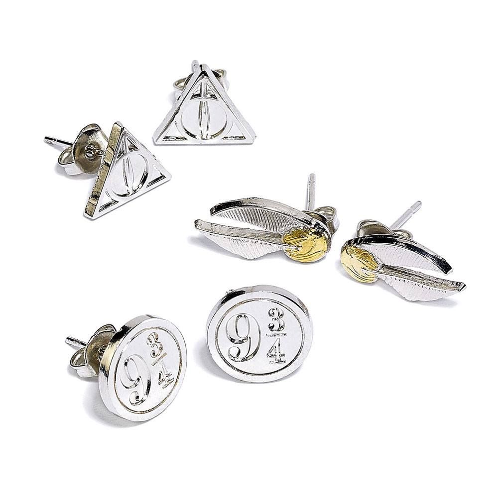 Harry Potter Earrings 3-Pack Snitch/Deathly Hallows/Platform 9 3/4 (silver plated) Carat Shop, The