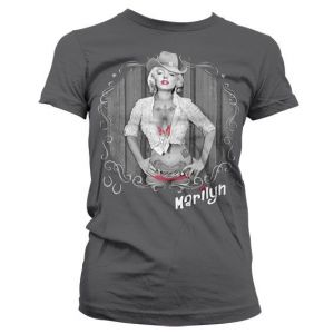Marilyn Cowgirl Grey Swirl Girly T-Shirt (D.Grey) | L, M, S, XL, XXL