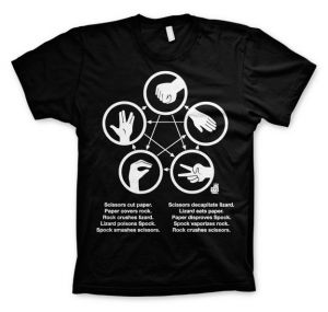 Sheldons Rock-Paper-Scissors-Lizard Game T-Shirt (Black) | L, M, S, XL, XXL