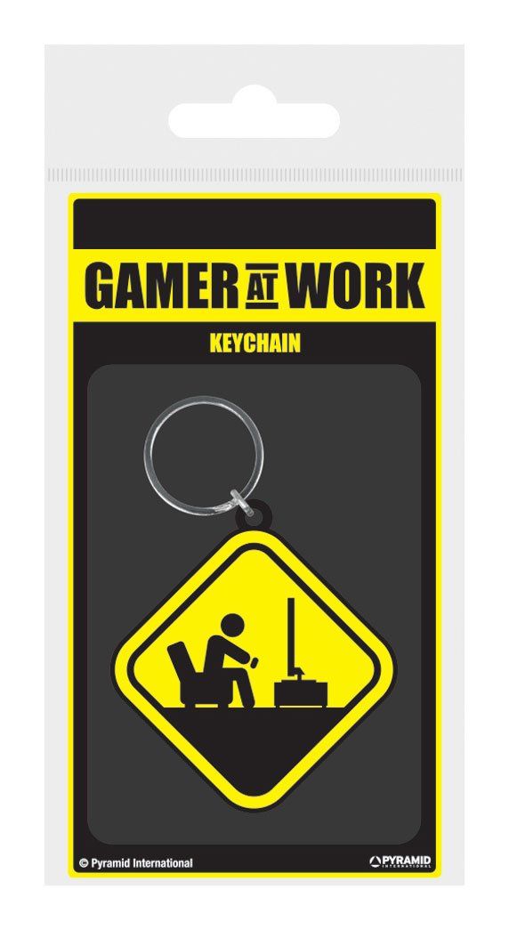 Gamer At Work Rubber Keychain Caution Sign 6 cm Pyramid International