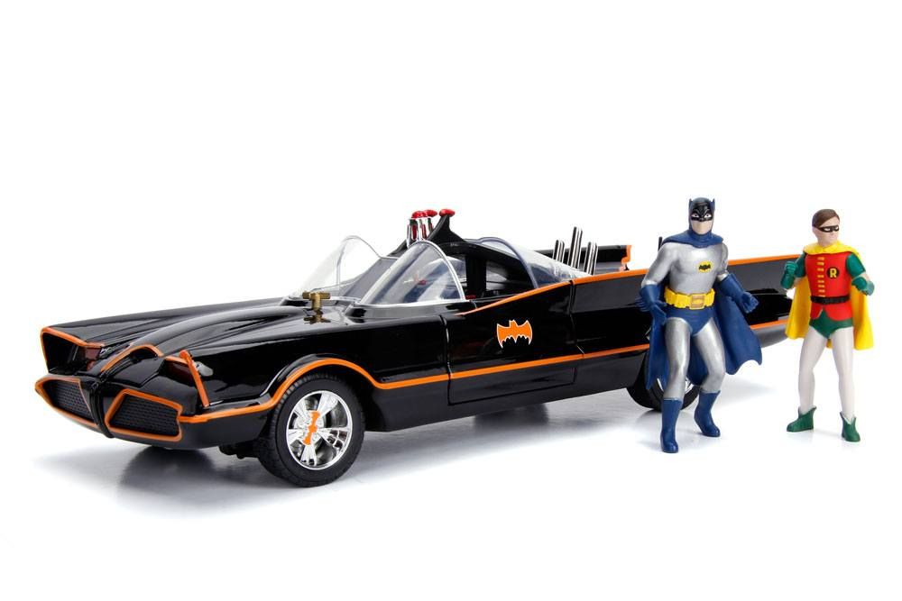 Batman Diecast Model 1/18 1966 Batmobile with Light-Up Functions and Figures Jada Toys