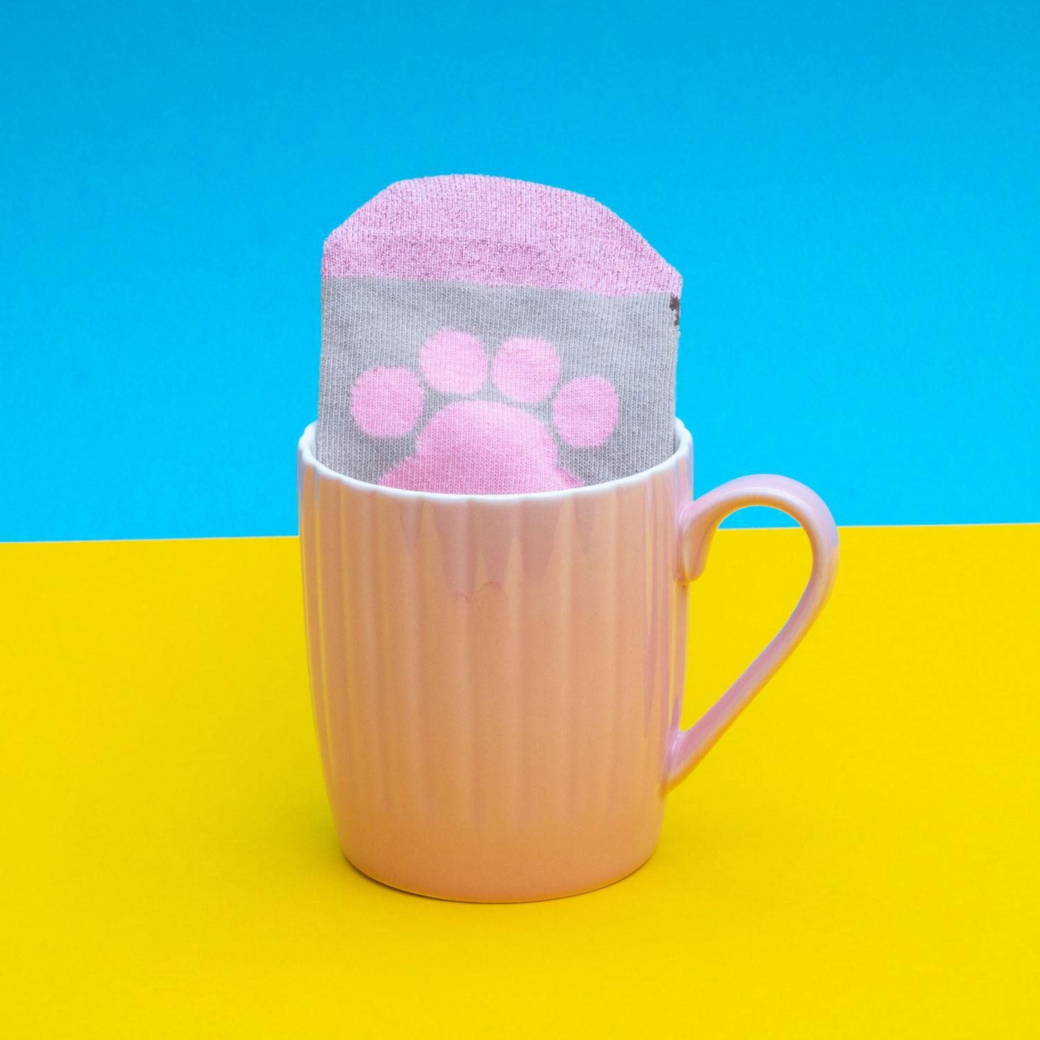 Pusheen Sock in a Mug Pink Cupcake Thumbs Up