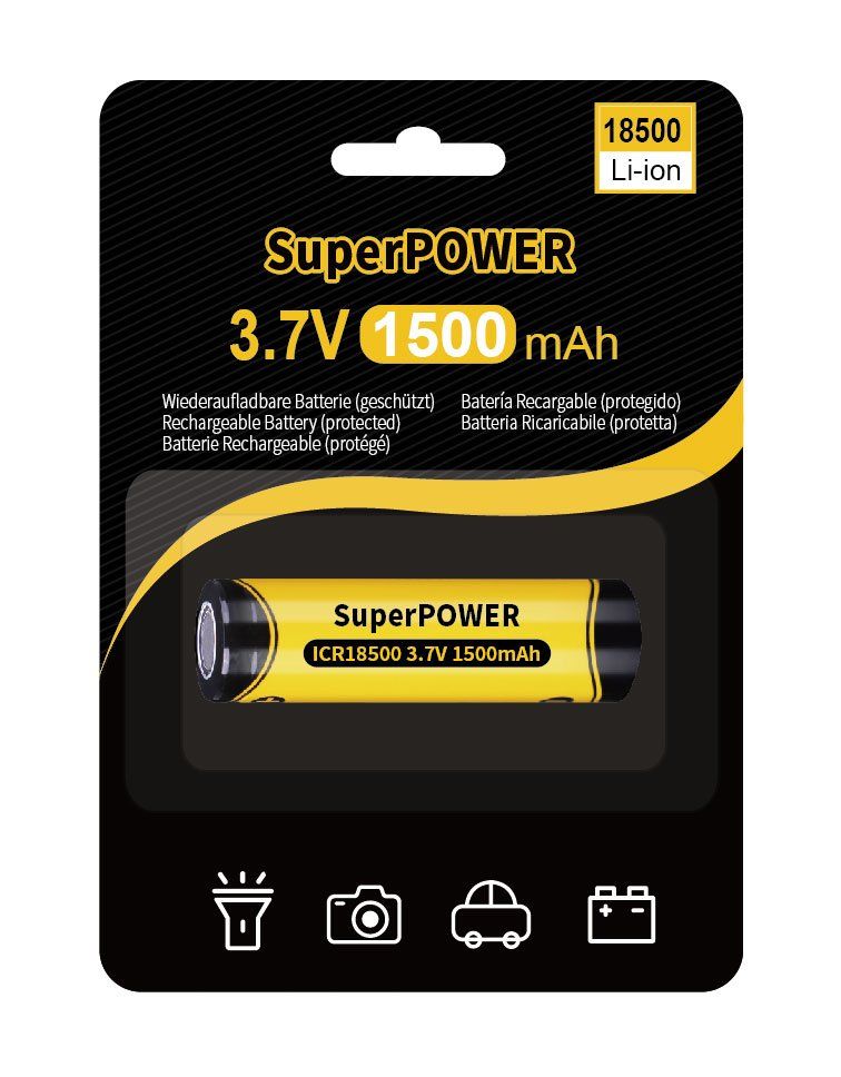 SuperPOWER 18500 lithium-ion re-chargable battery 1500 mAh -3,7 V (protected) Other
