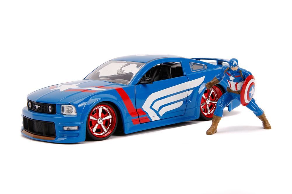 Marvel Hollywood Rides Diecast Model 1/24 2006 Ford Mustang GT with Captain America Figure Jada Toys