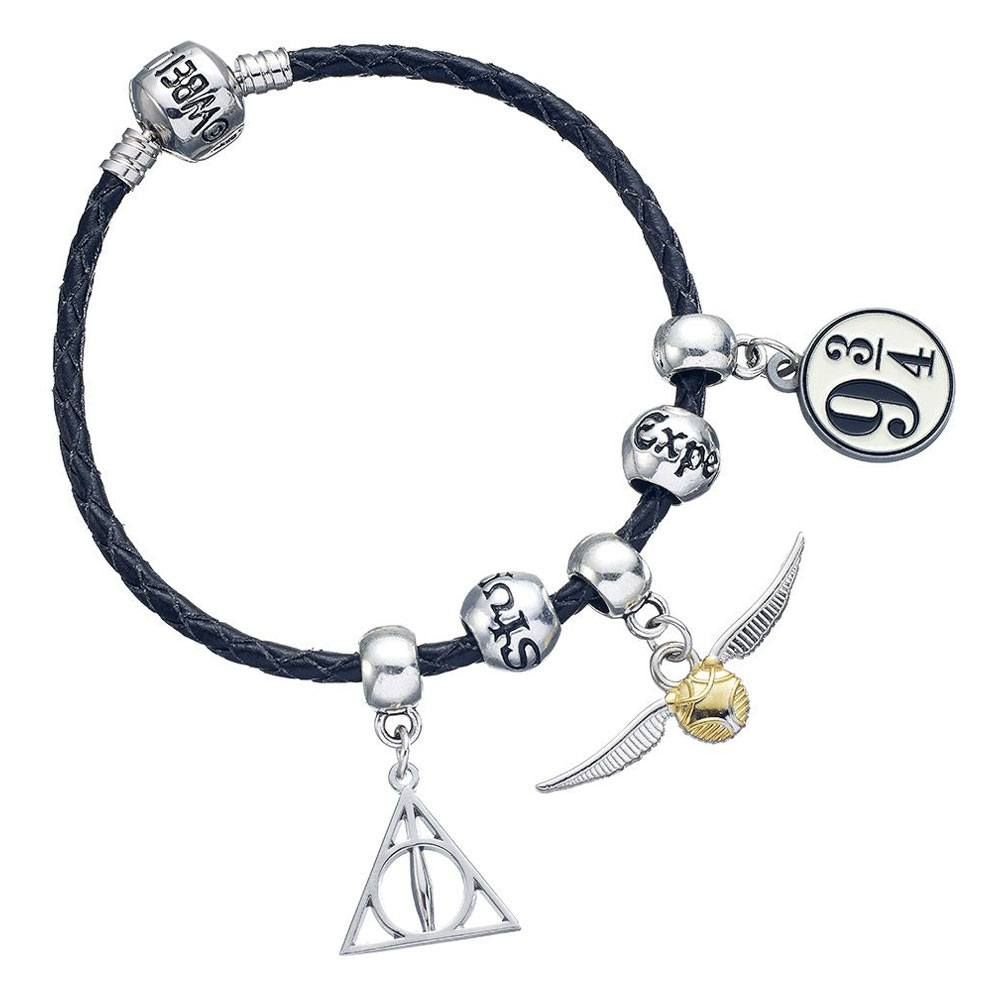 Harry Potter Leather Bracelet Charm Set Deathly Hallows/Snitch/Platform 9 3/4/2 Spellbeads Carat Shop, The