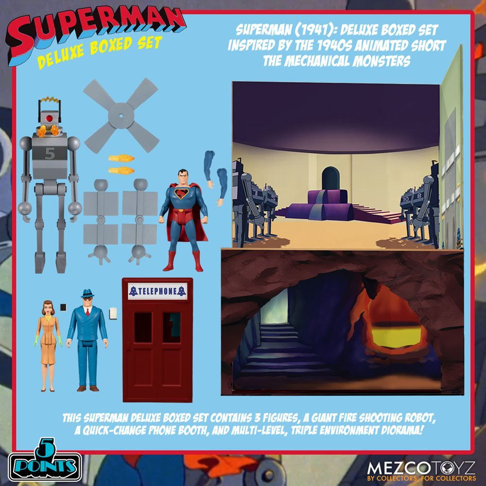 Superman The Mechanical Monsters (1941) 5 Points Action Figures Deluxe Box Set 10 cm Mezco Toys
