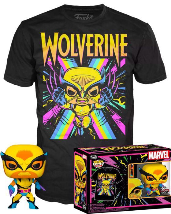 Marvel X-Men POP! & Tee Box Wolverine (Blacklight) Size M Funko