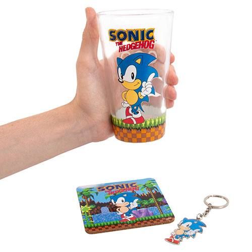 Sonic the Hedgehog Keyring, Glass and Coaster Set Classic Fizz Creations