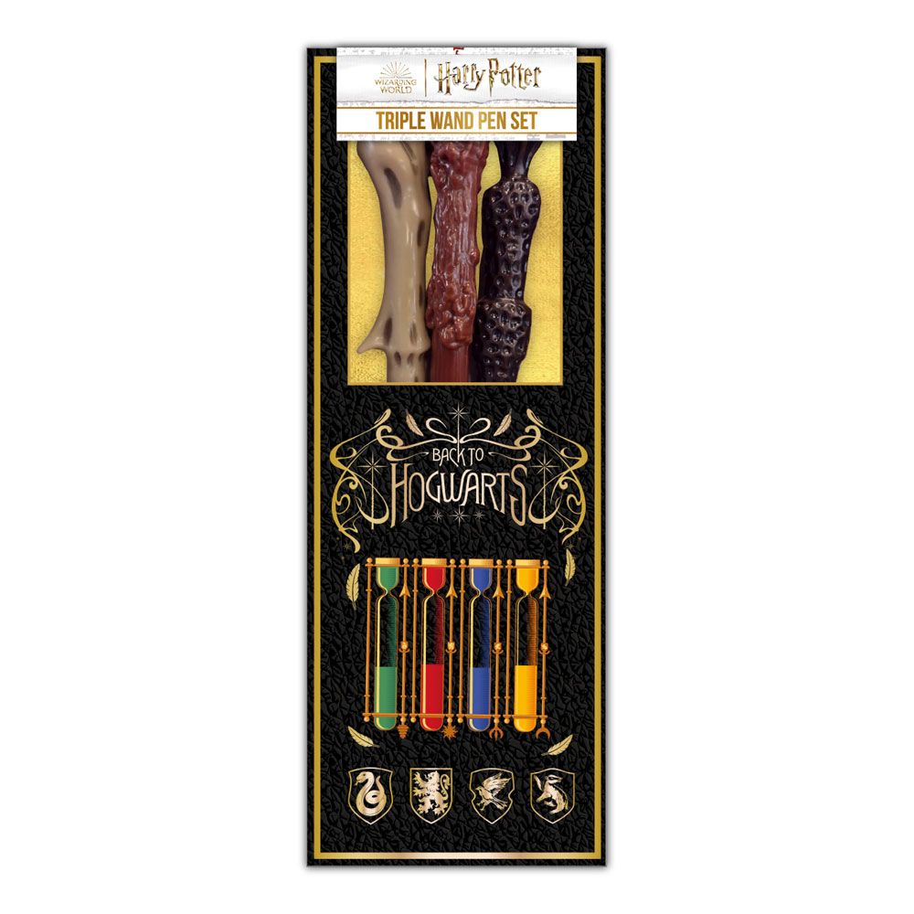 Harry Potter Triple Wand Pen Pack Colourful Crest Case (6) Blue Sky Studios