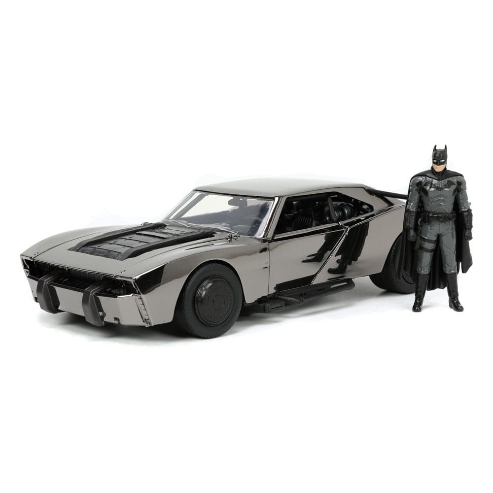 Batman 2022 Hollywood Rides Diecast Model 1/24 2022 Batmobil Black Chrome Convention Exclusive with Figur Jada Toys