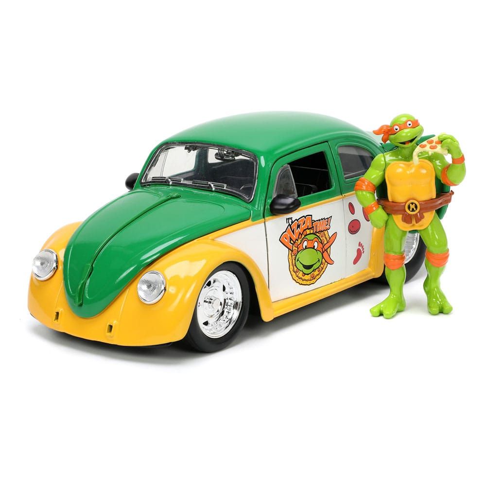 Teenage Mutant Ninja Turtles Hollywood Rides Diecast Model 1/24 VW Drag Beetle with Michelangelo Figur Jada Toys