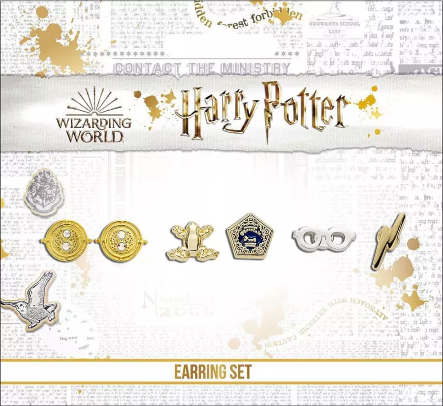 Harry Potter Earrings 3-Pack Time Turner/Chocolate Frog/Glasses & Lightning Bolt (Silver plated) Carat Shop, The
