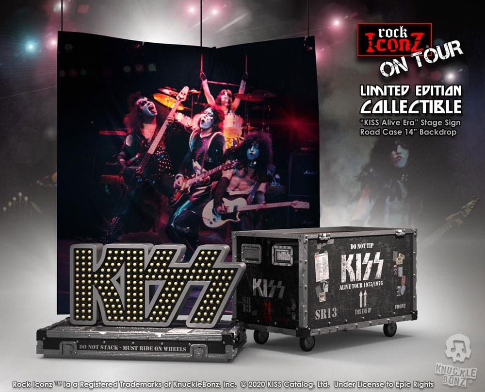 Kiss Rock Ikonz On Tour Road Case Statue + Stage Backdrop Set Alive! Tour Knucklebonz