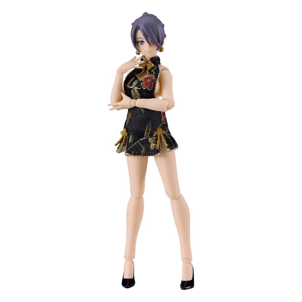 Original Character Figma Action Figure Female Body (Mika) Mini Skirt Chinese Dress Outfit (Black) 13 cm Max Factory