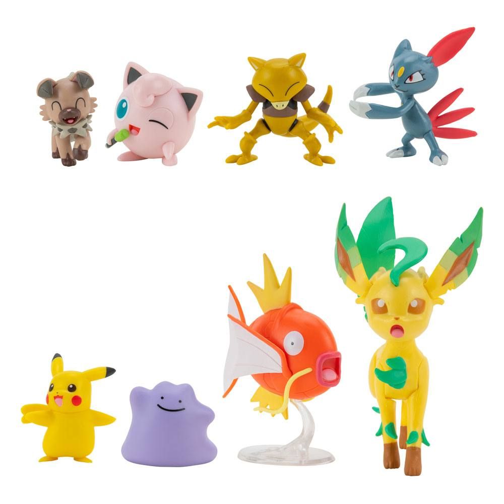Pokémon Battle Figure Set Figure 8-Pack Female Pikachu, Jigglypuff, Rockruff, Sneasel, Abra, Ditto, Leafeon, Magikarp Jazwares