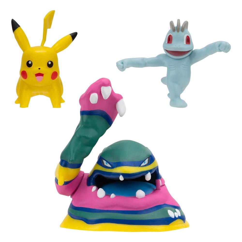 Pokémon Battle Figure Set 3-Pack Machop, Pikachu #1, Alolan Muk 5 cm Jazwares