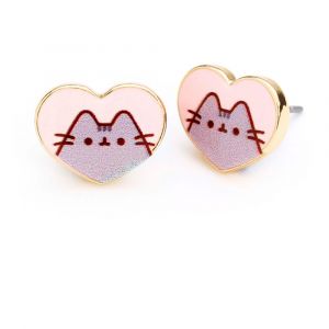 Pusheen Stud Earrings Pink and Gold Heart Carat Shop, The